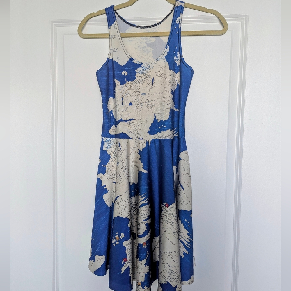 Blue and White Map Print Dress